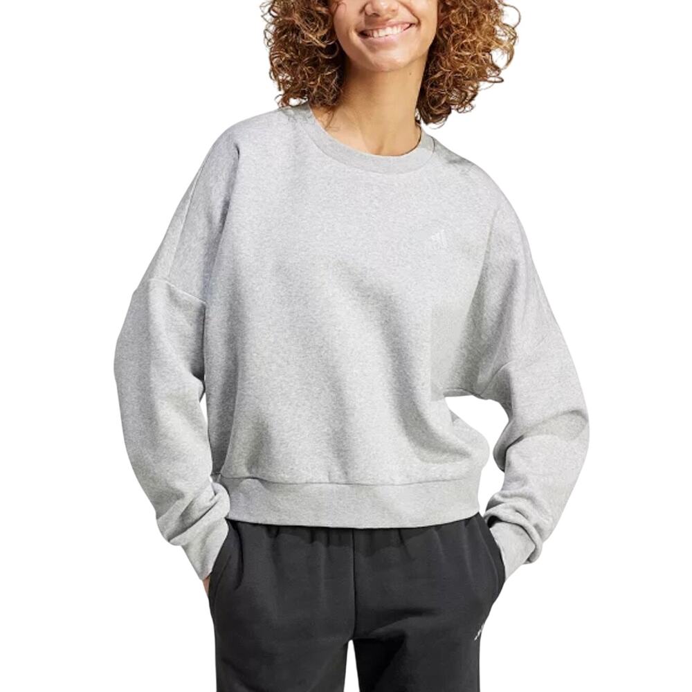 adidas Women's Essentials Feel Cozy Logo Fleece Sweatshirt NWT GREY SIZE M